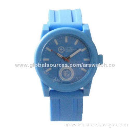 Light Blue Color Plastic Case Silicone Band Japan Movement Sports Watch for Both Women and Men